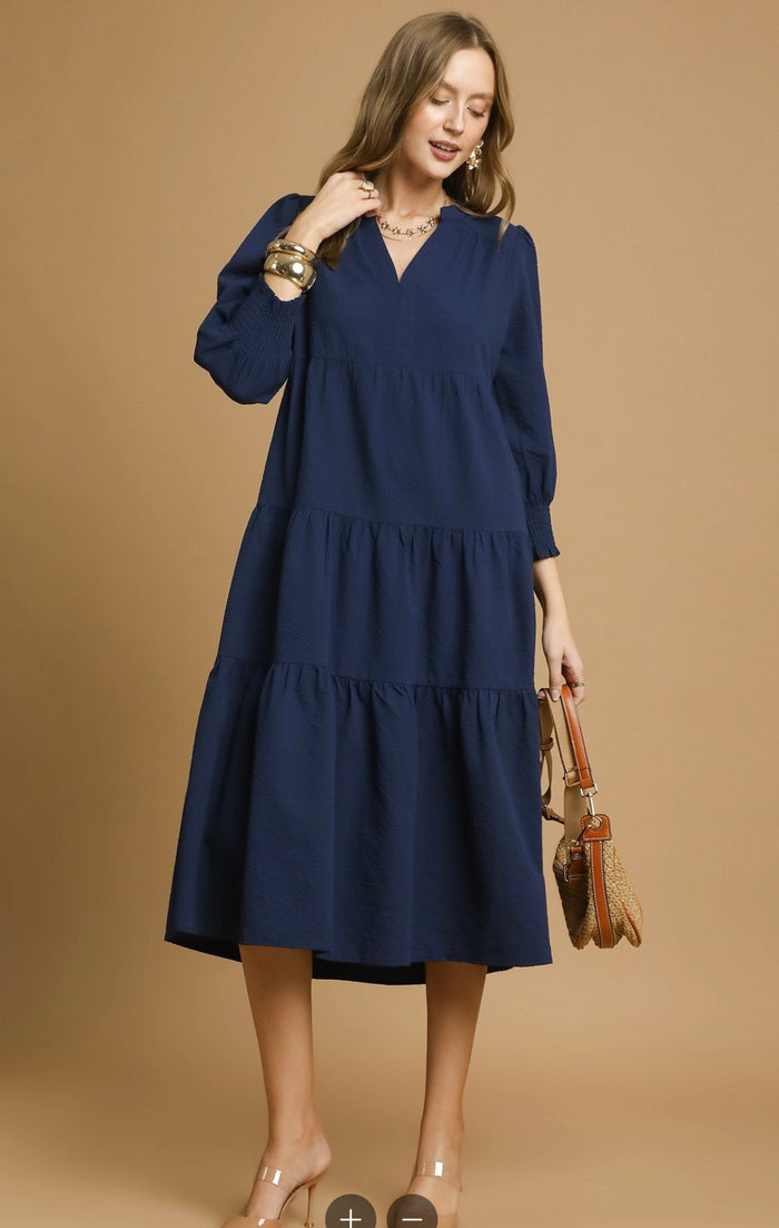 Textured Tiered Midi Dress