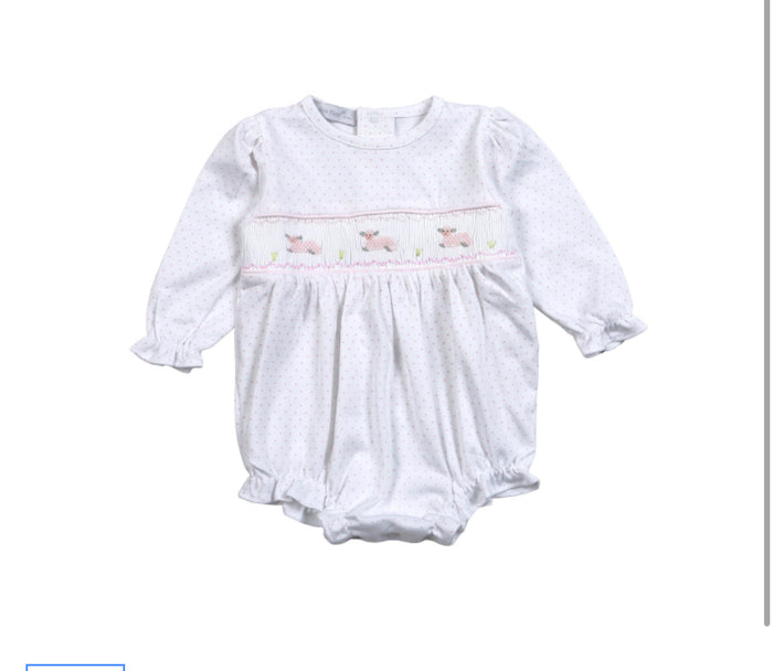 Baby Loren Baby Lamb Hand Smocked Pima Bubble Pink