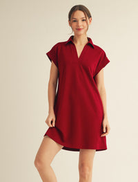 Solid dress with open collared neck