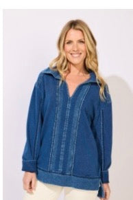 ESCAPE COLOR WASHED TERRY SNUG SPLIT NECK