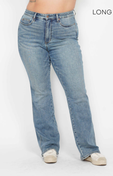 Judy Blue HW Tummy Control Back Pkt Embroidered Bootcut Short