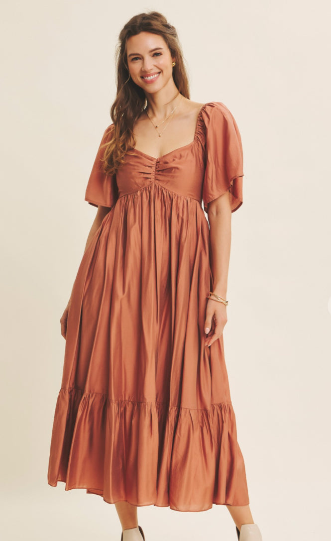 Sweetheart Lightweight Smocked Midi Dress Autumn Glaze