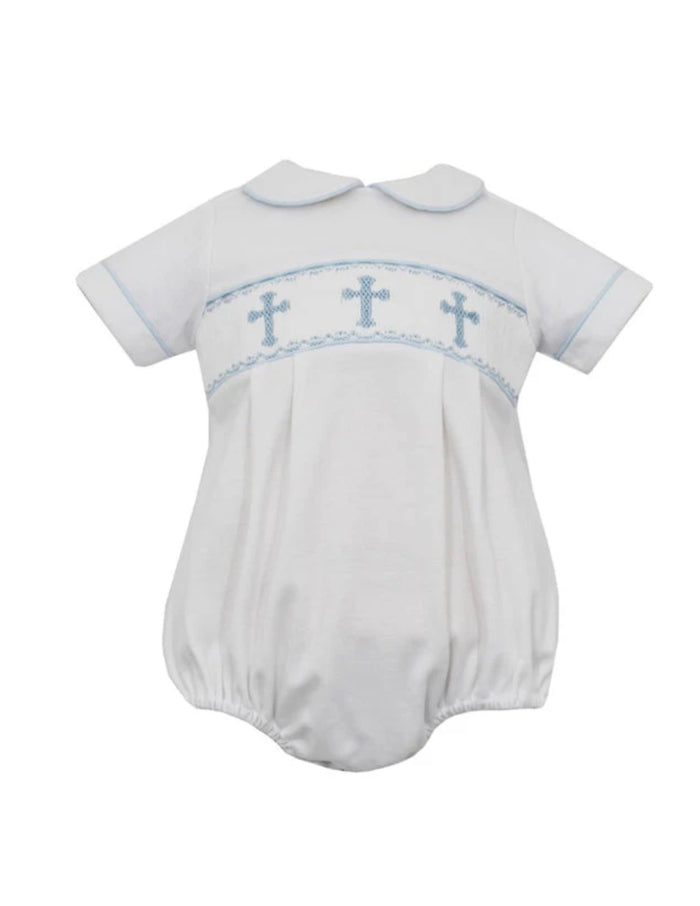 PETIT BEBE - CROSSES - WHITE KNIT BOY BUBBLE