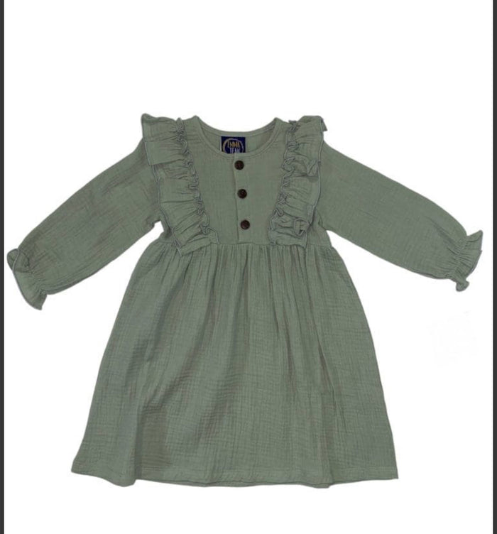 Emma Jean Claire L/S Dress–Sage Muslin