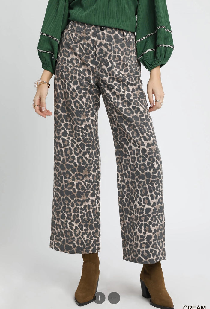 Animal Print Non- Stretch Wide Leg Pants