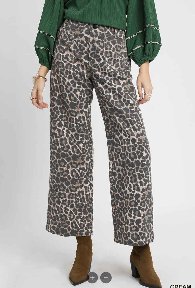 Animal Print Non- Stretch Wide Leg Pants