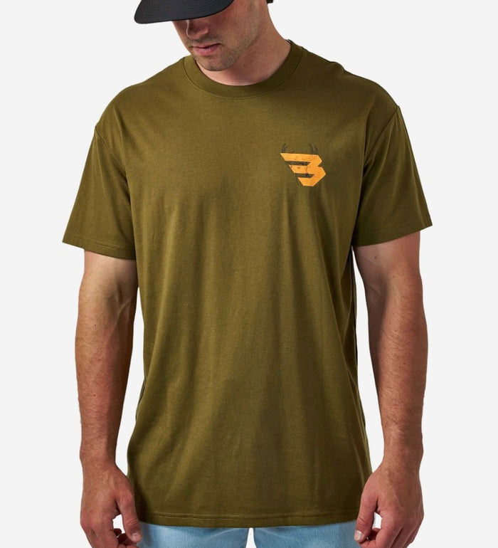 Burlebo-SHORT SLEEVE TEE - DEER FLYING B - ORANGE LOGO - HUNTER GREEN