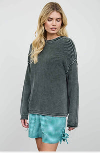 Washed Raw Edge Drop Shoulder Sweater