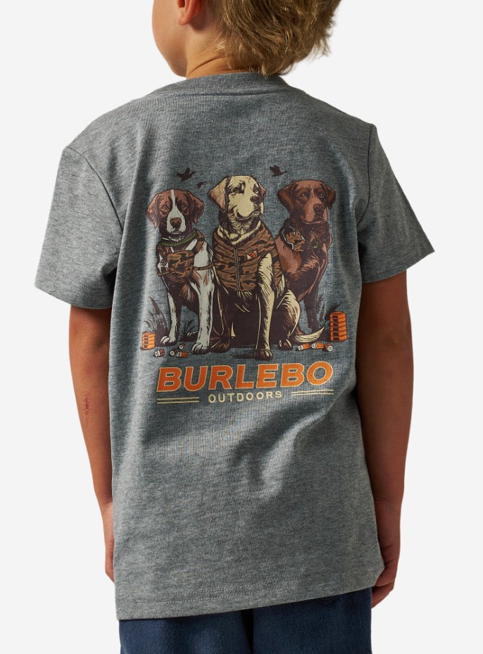 Burlebo-YOUTH SHORT SLEEVE TEE - CAMO DUCK DOGS - DARK HEATHER GREY