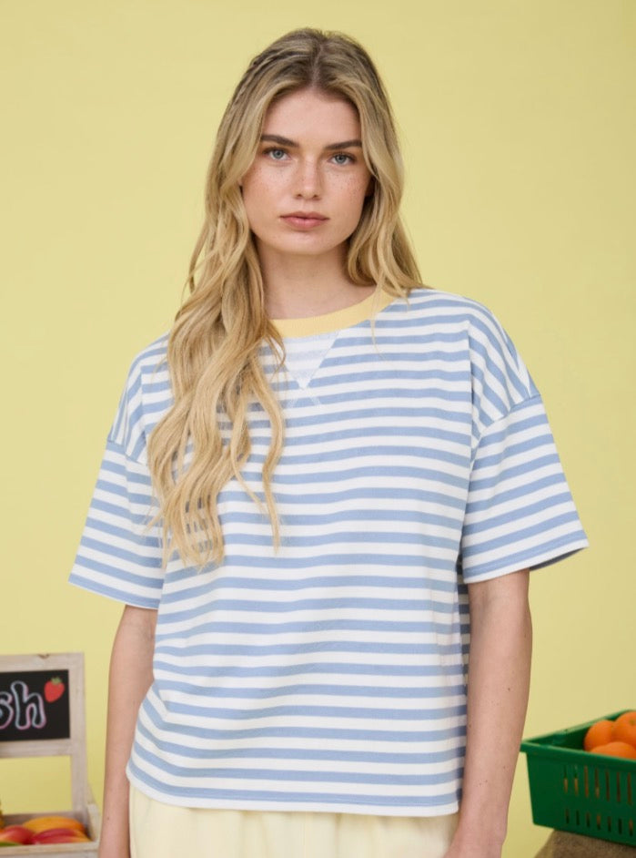 Stripe Colorblock Detail Short Sleeve Knit T-shirt