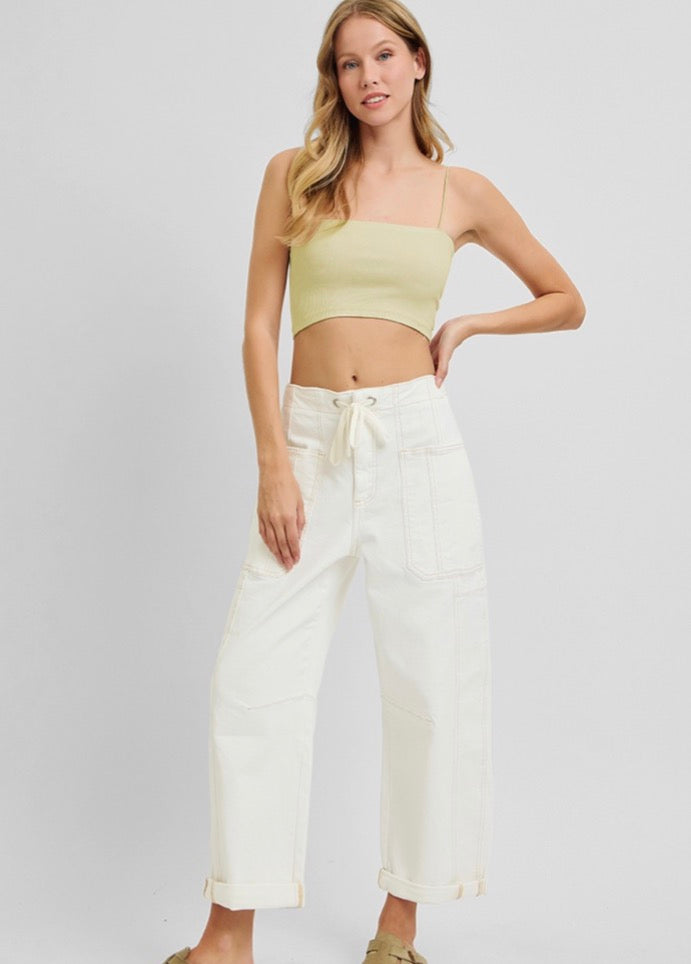 Risen High Rise Crop Wide Barrel Cargo Pocket Pants