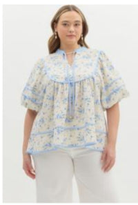 Plus Babydoll Top with Tie Neck