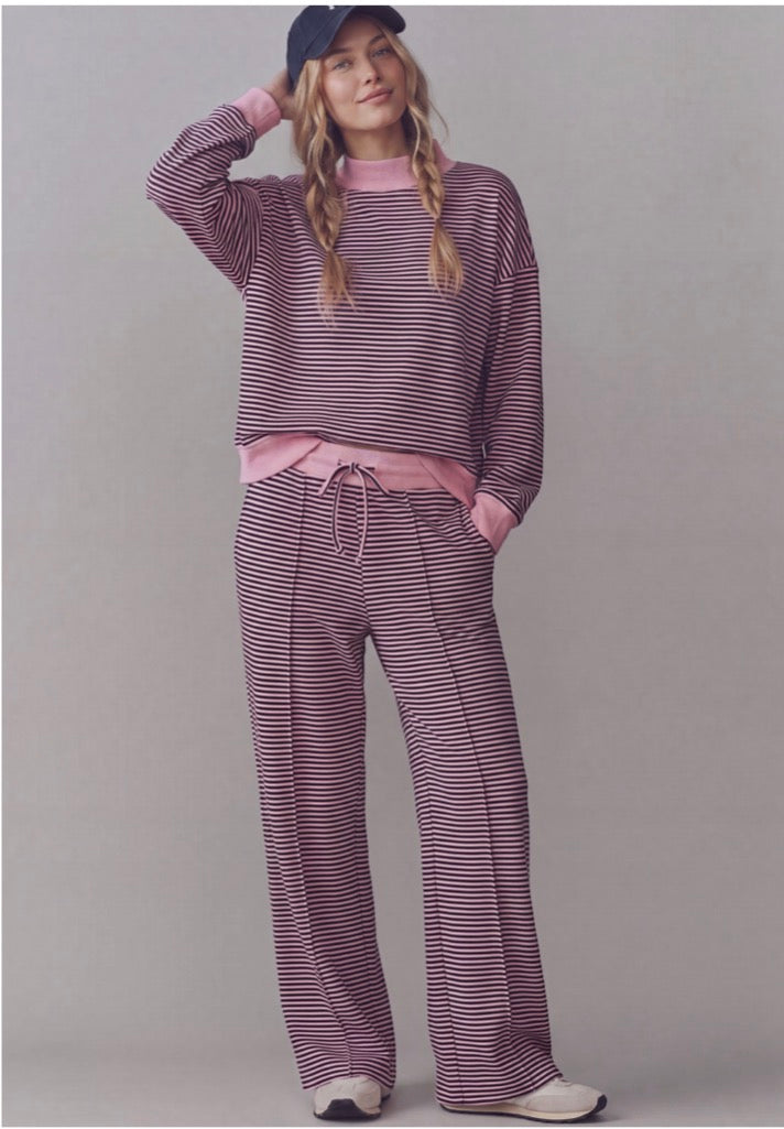 Brushed Stripe Mock Neck Sweatshirt & Pants Set