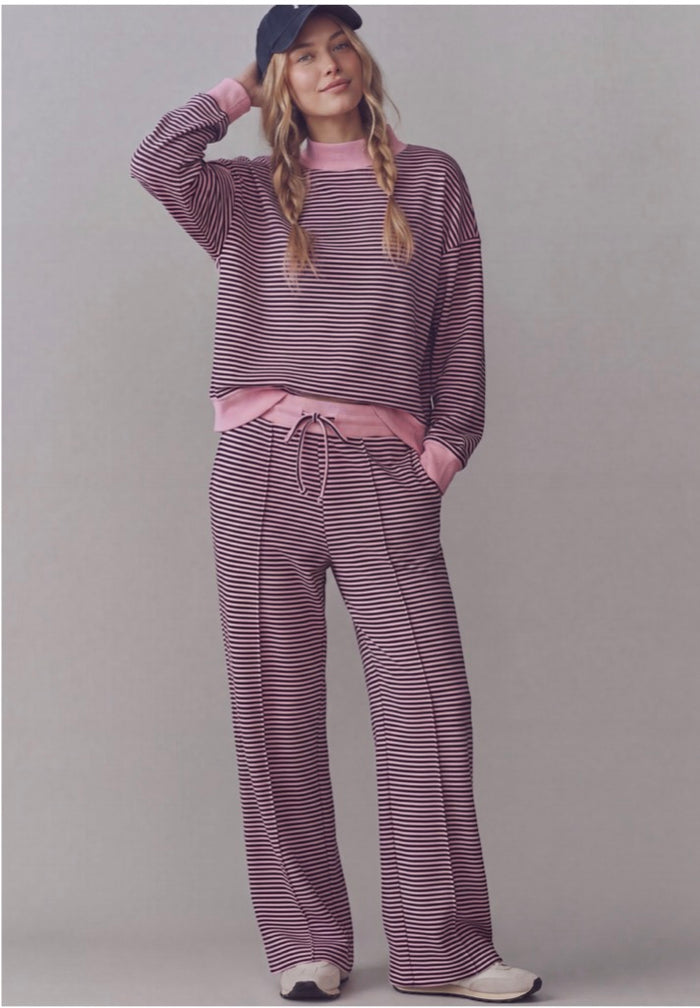 Brushed Stripe Mock Neck Sweatshirt & Pants Set