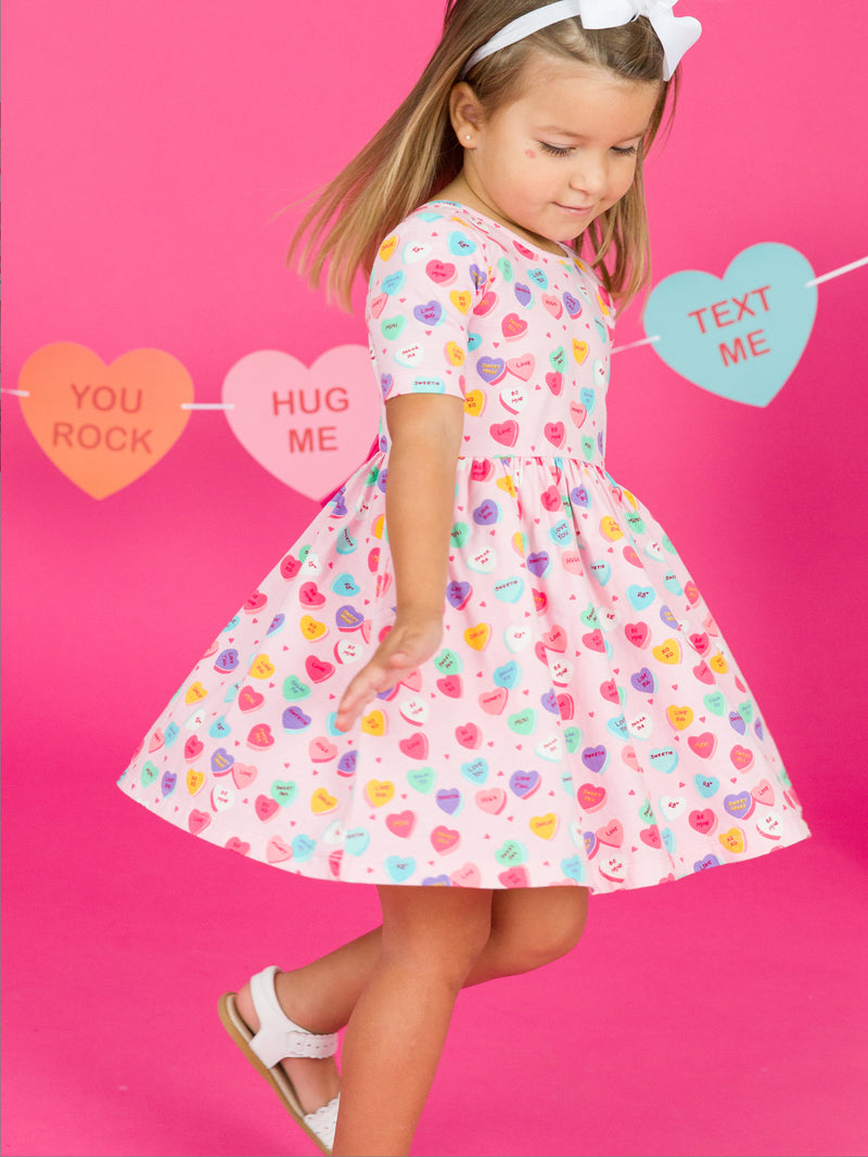 RuffleButts Short Sleeve Knit Twirl Dress Be My Valentine