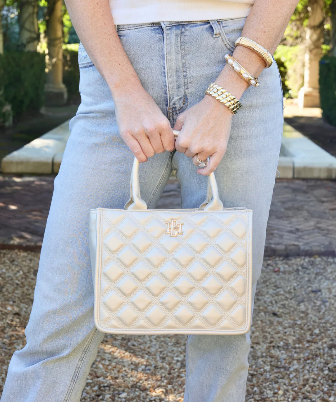 Caroline Hill Ricky Mini Tote Pearl Quilted