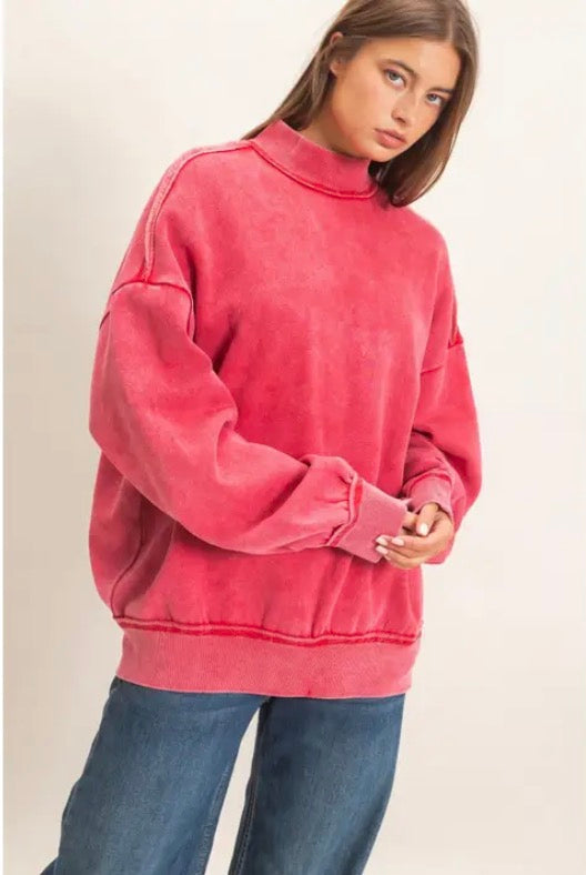 Acid Washed Mock Neck Sweatshirt