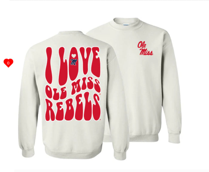 COLLEGE-OLE MISS LOVE TEAM SWEATSHIRT-WHITE