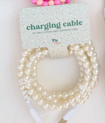 6ft Beaded Phone Charger USB-A & Dual USB-C Lightning Cable