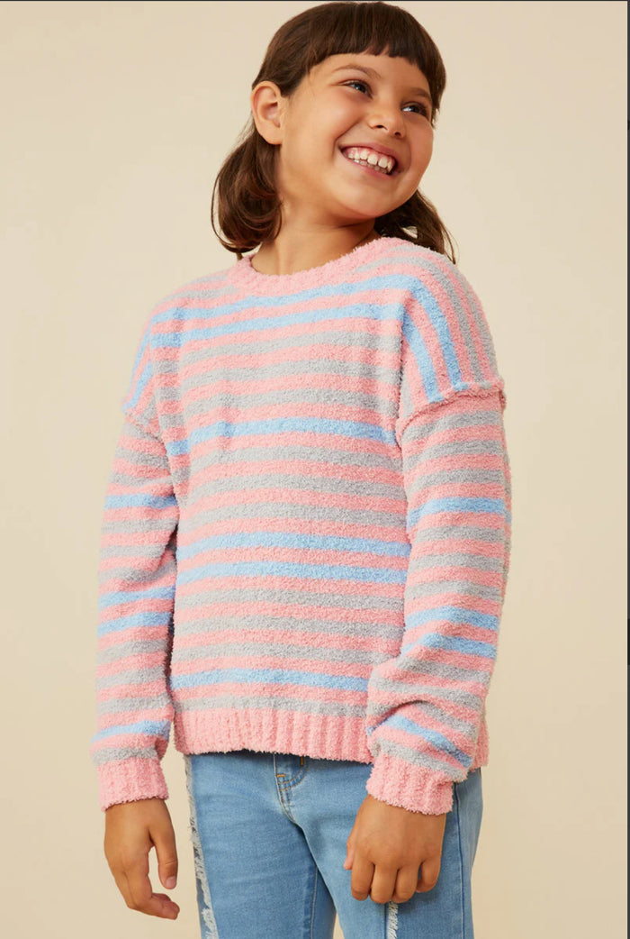 Girls Ultra Soft Multicolor Stripe Pullover Sweater