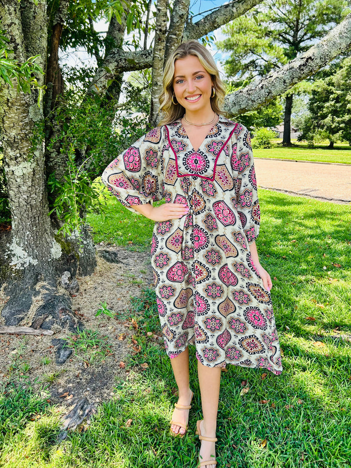 Boho Medallion Print Midi Dress