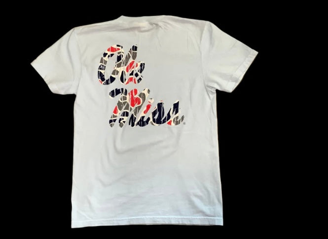 Speckle Bellies-Ole Miss Script Camo Tee