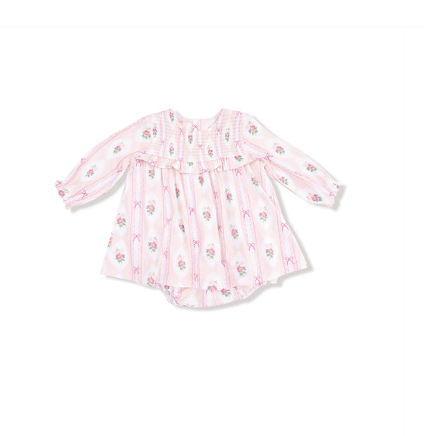 Angel Dear Ogee Lace Floral
Long Sleeve Smocked Ruffle Bubble with Skirt