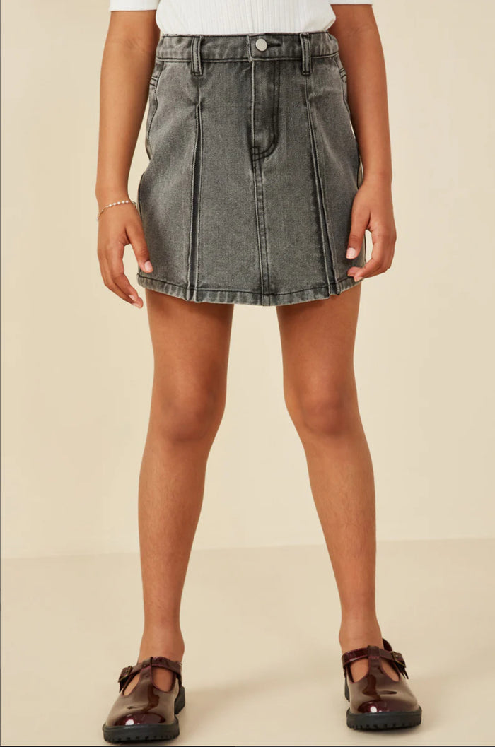 Girls Box Pleated Washed Denim Skirt