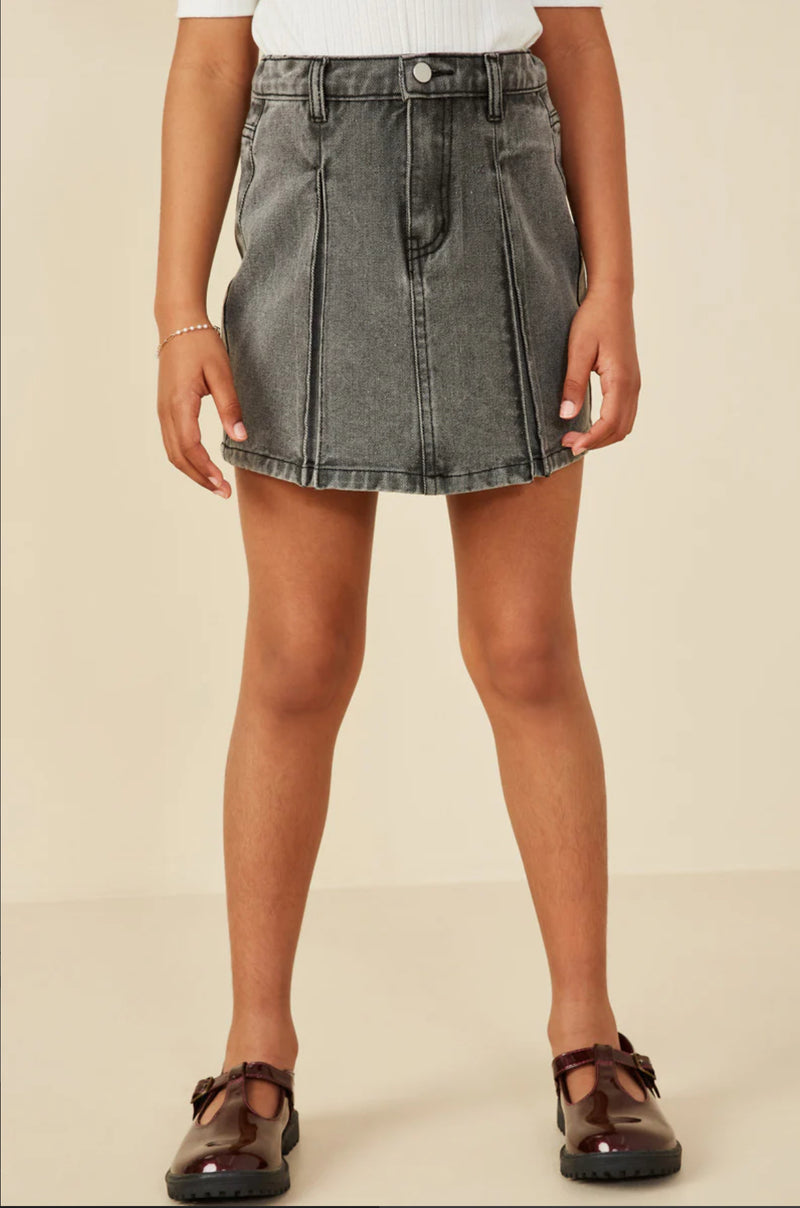 Girls Box Pleated Washed Denim Skirt