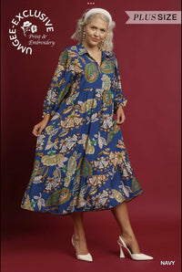 Plus Boho Paisley Tiered Midi Dress