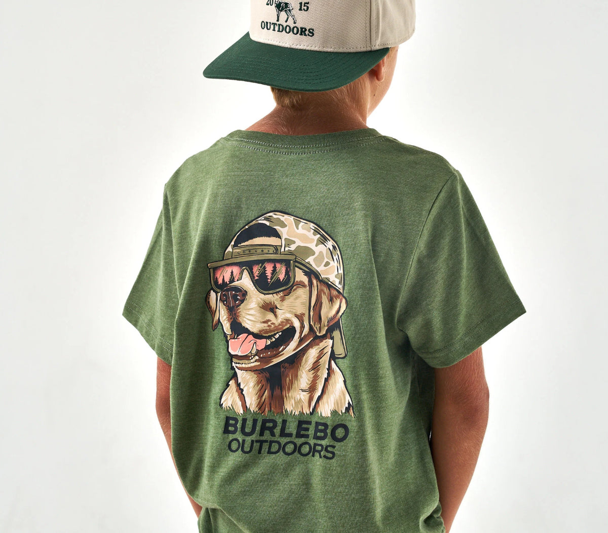 Burlebo Youth- Short Sleeve Tee-Mallard Camo Dog - Heather Olive