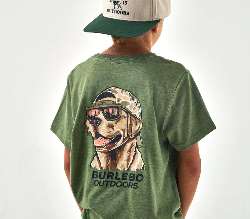 Burlebo Youth- Short Sleeve Tee-Mallard Camo Dog - Heather Olive