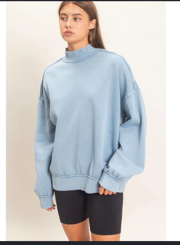 Acid Washed Mock Neck Sweatshirt