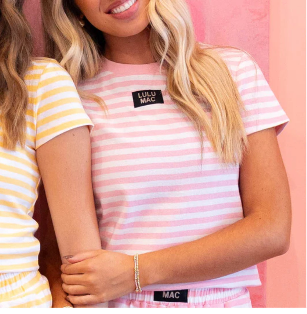 LULU MAC STRIPE BABY DOLL TOP SS -LIGHT PINK