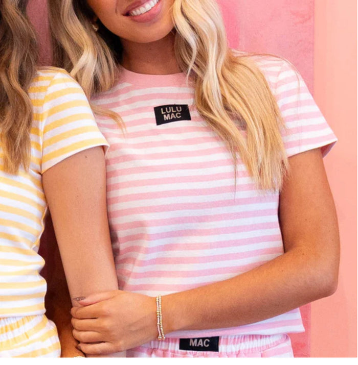 LULU MAC STRIPE BABY DOLL TOP SS -LIGHT PINK