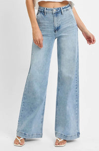 Risen -  High Rise Wide Leg Slanted Pocket Jeans
