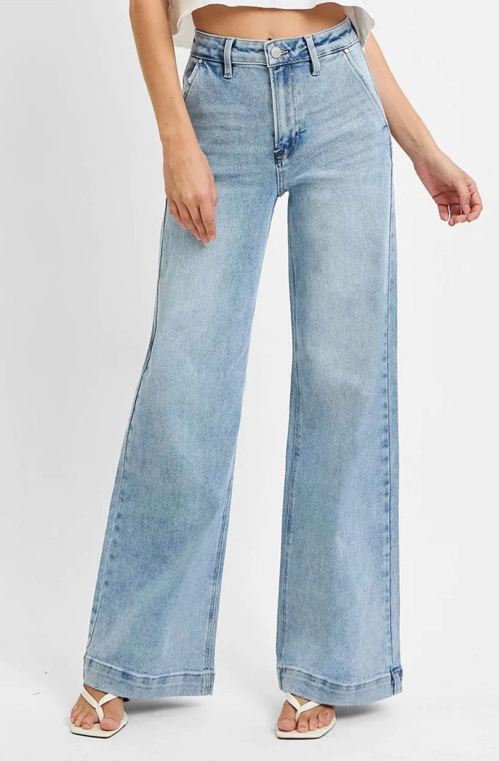 Risen -  High Rise Wide Leg Slanted Pocket Jeans