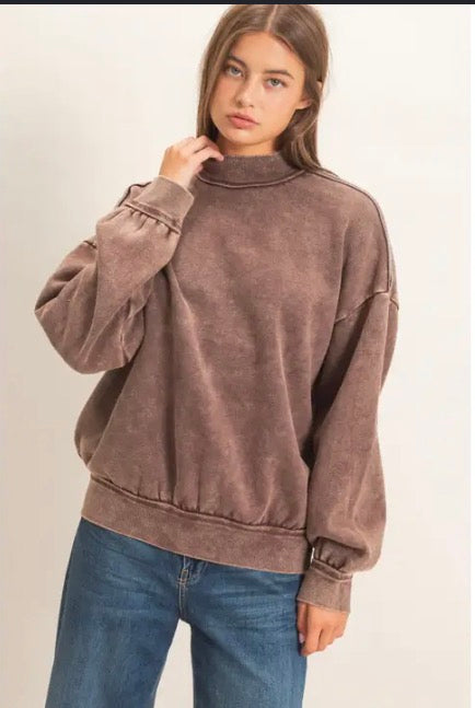 Acid Washed Mock Neck Sweatshirt
