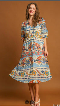 Border Print Midi Dress