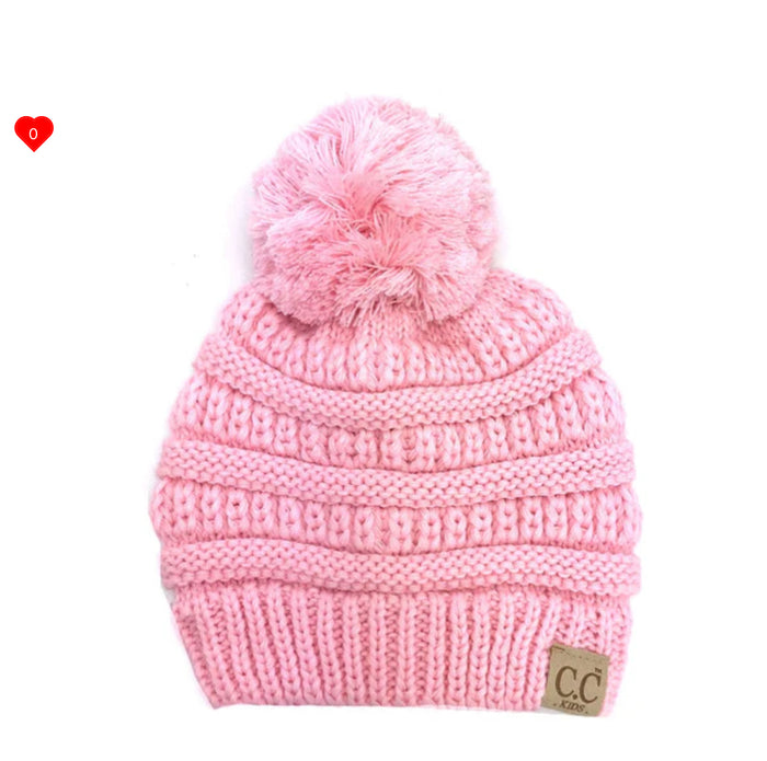 C.C. POM PALE PINK KID BEANIE