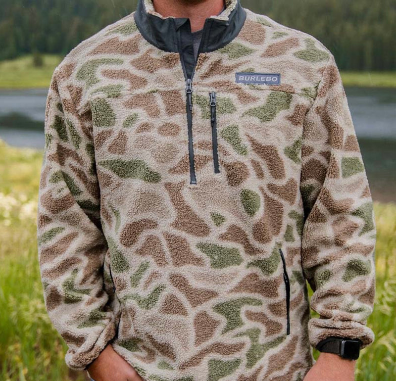 Burlebo-ALPINE CAMO SHERPA QUARTER ZIP PULLOVER