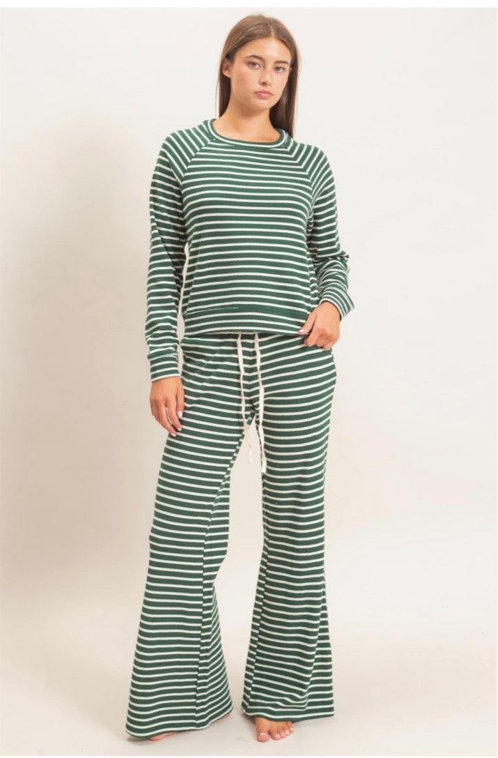 Striped Waffle Knit Raglan Pants Set