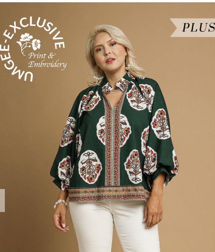 Plus Boho Floral Print Tunic Top