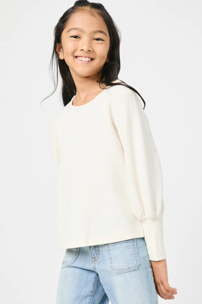 Girls Textured Rib Exaggerated Cuff Knit Top