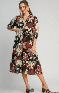 Floral Abstract Print Tiered Dress