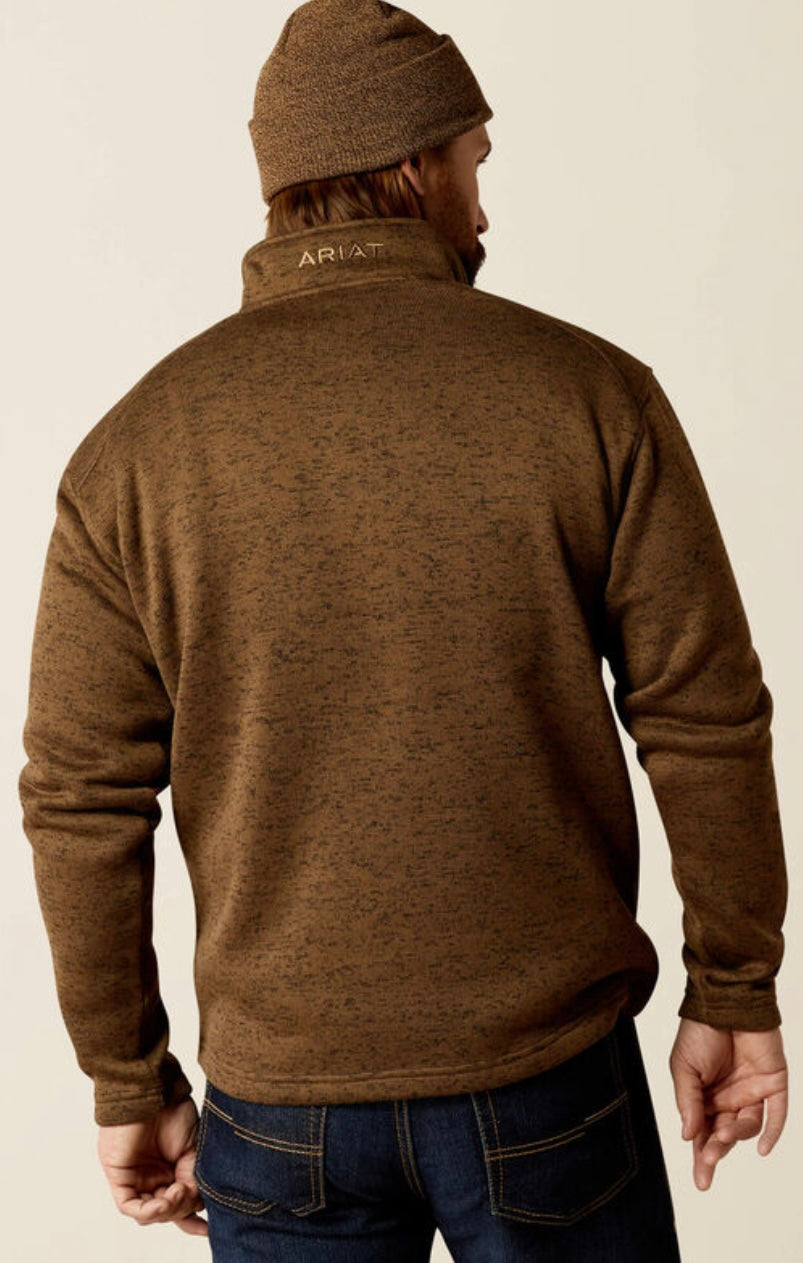 Ariat-Caldwell Logo 1/4 Zip Sweater-DARK BROWN HEATHER