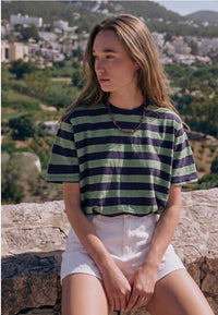 Cropped Bubble Stripe Cotton Top