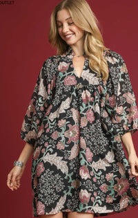 Floral Ruffle Neck Mini Dress