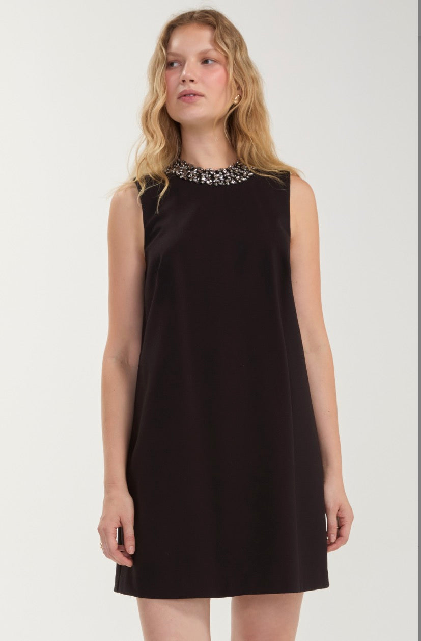 Liverpool Sleeveless Dress W/ Embellished Collar