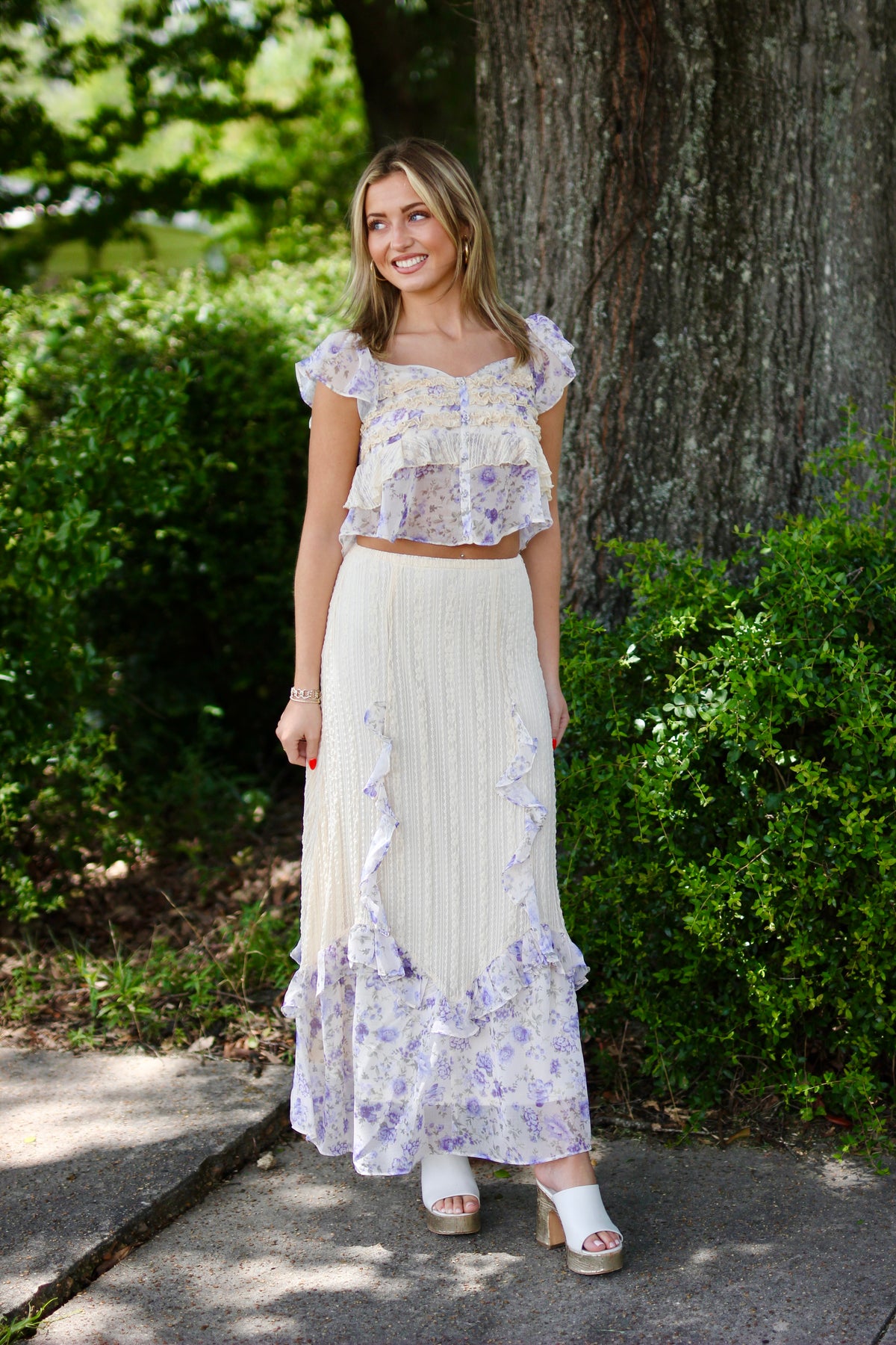 Floral Ruffle Lace Top & Skirt set